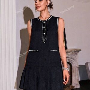 SHEIN Black and White Pleated Sheath Mini Dress